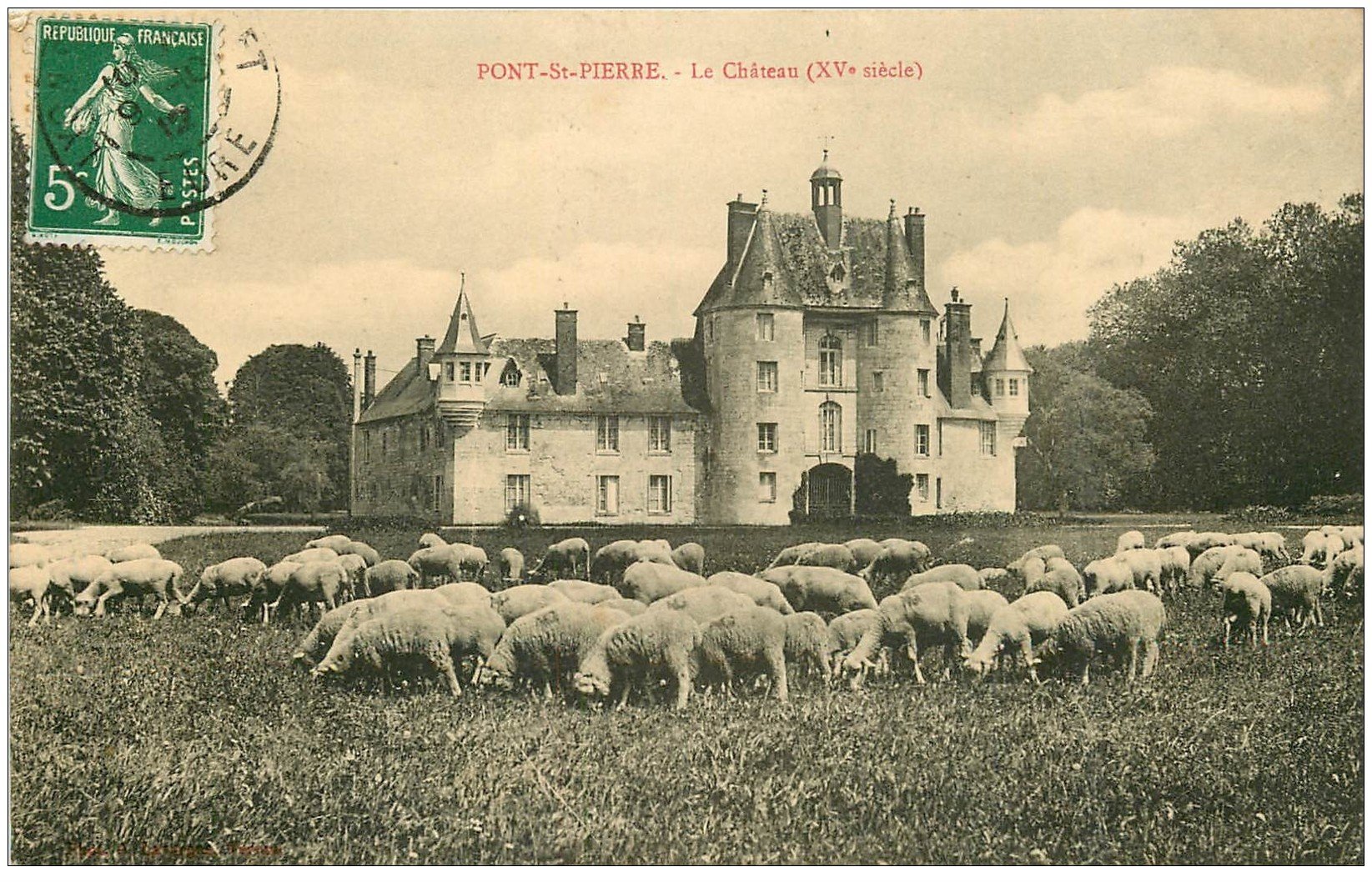 carte postale ancienne 27 PONT-SAINT-PIERRE. Château et Moutons 1912