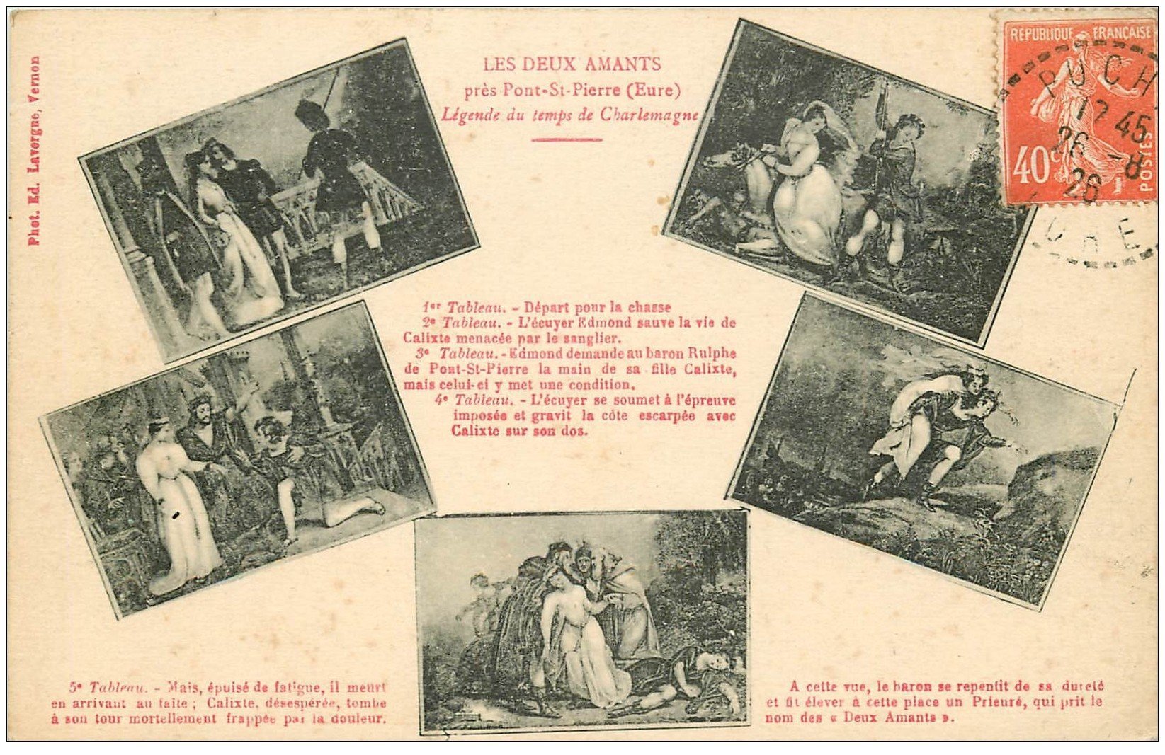 carte postale ancienne 27 PONT-SAINT-PIERRE. Les Deux Amants 1926