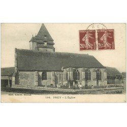 carte postale ancienne 27 PREY. Animation Eglise et Cimetière 1926