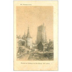 carte postale ancienne 27 RUINES ABBAYE DU BEC. Carte papier velin style parchemin bords dentelés à la ficelle