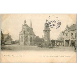 carte postale ancienne 27 SAINT-ANDRE-DE-L'EURE. Abside Eglise 1905 Café Bontemps