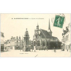 carte postale ancienne 27 SAINT-ANDRE-DE-L'EURE. Eglise et Fontaine 1909 Pâtisserie