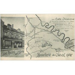carte postale ancienne 27 SAINT-ANDRE-DE-L'EURE. Hostellerie Cheval Noir. Carte itinéraire