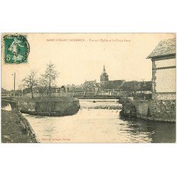 carte postale ancienne 27 SAINT-CYR-DU-VAUDREUIL. Eglise et Chute d'eau 1909