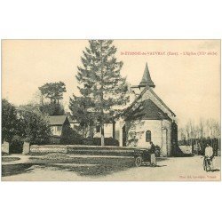 carte postale ancienne 27 SAINT-ETIENNE-DU-VAUVRAY. L'Eglise et triporteur Boulangerie