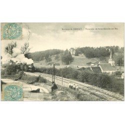 carte postale ancienne 27 SAINT-QUENTIN-DES-ILES. Train et Ouvriers sur rails du Chemin de Fer 1906