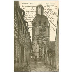 carte postale ancienne 27 VERNEUIL-SUR-AVRE. Eglise Saint-Jean 1916 cycliste