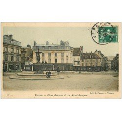 carte postale ancienne 27 VERNON. Place d'Armes Rue Saint-Jacques 1908 Commerce Dufayel