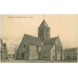 carte postale ancienne 27 VILLIERS-EN-DESOEUVRE. Eglise et Peintre sur échelle