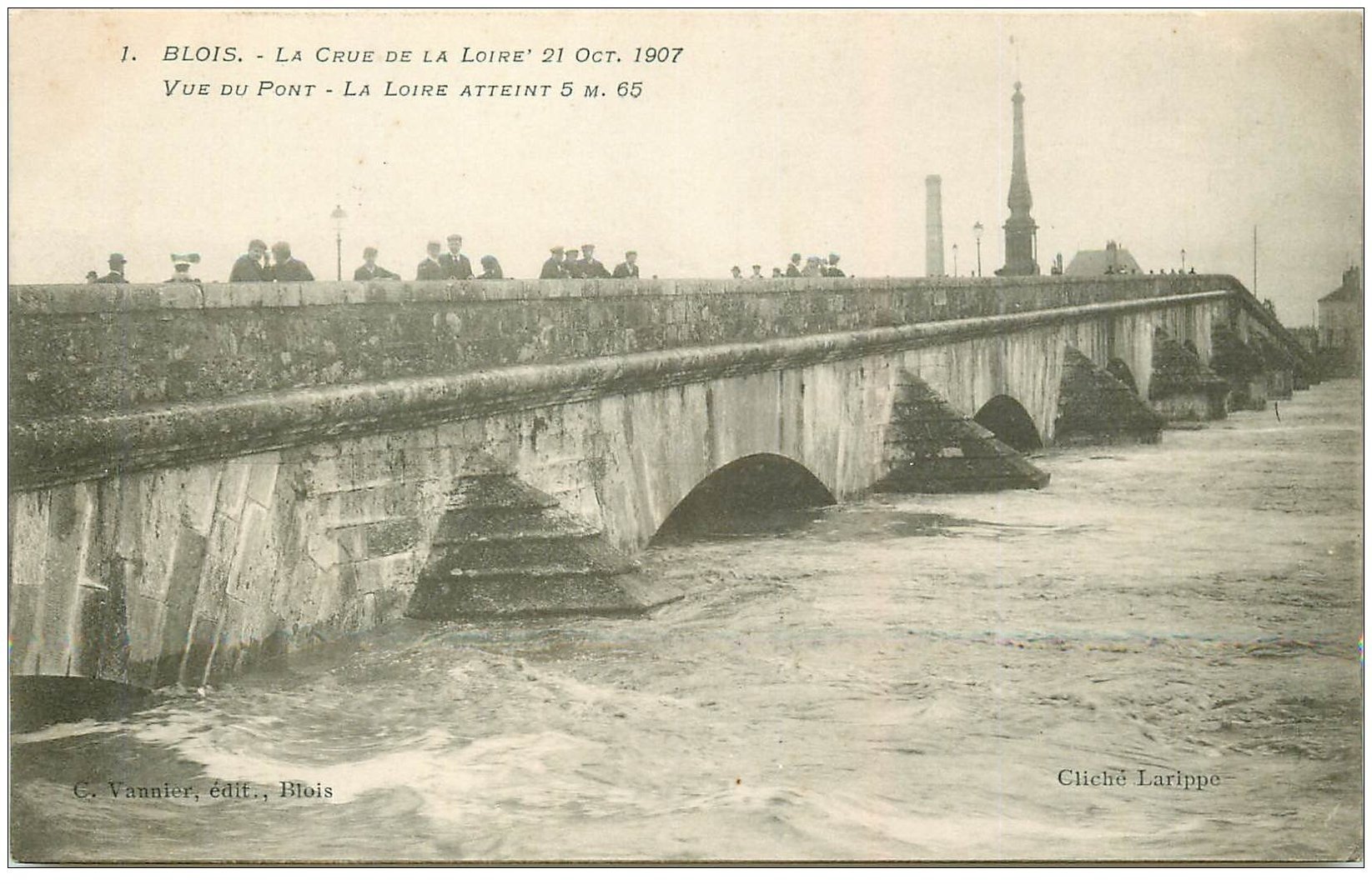 carte postale ancienne 41 BLOIS. Crue de la Loire en 1907 le Pont