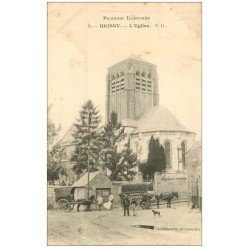 carte postale ancienne 02 BRISSY. L'Eglise 1905. Facteur et Attelages de livraison