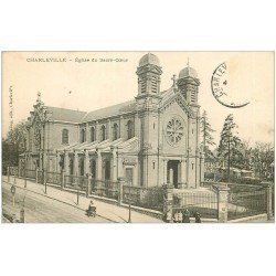 carte postale ancienne 08 MEZIERES. L'Eglise du Sacré-Coeur 1908. Enfants et Publicité Picon