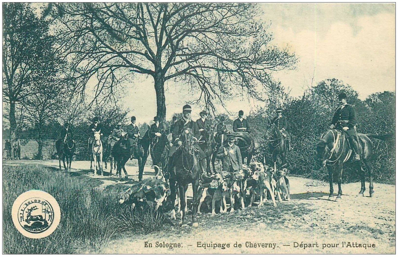 41 CHEVERNY. Equipage Chasseurs et meute de Chiens. Départ pour l'Attaque