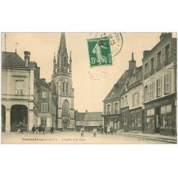 carte postale ancienne 41 MONDOUBLEAU. Eglise et Place 1912 Pharmacie