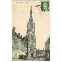 carte postale ancienne 41 MONDOUBLEAU. Eglise, Café du Midi et des Voyageurs 1923