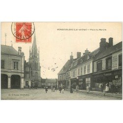 carte postale ancienne 41 MONDOUBLEAU. Place du Marché 1907. Maison Foreau Cartes Postales