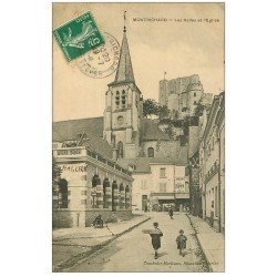 carte postale ancienne 41 MONTRICHARD. Halles et Eglise 1910. Epicerie Félix-Potin