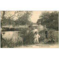 carte postale ancienne 41 PIERREFITTE-SUR-SAULDRE. Enfants pêcheurs bords de la Sauldre 1923