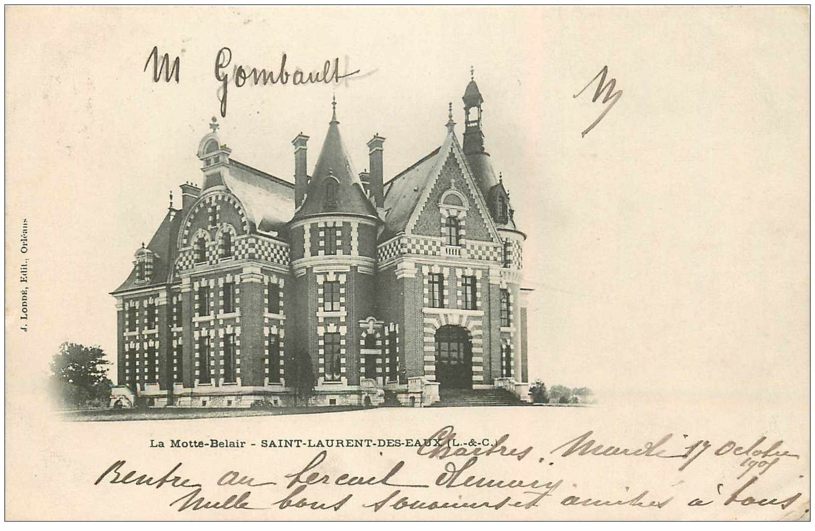 carte postale ancienne 41 SAINT-LAURENT-DES-EAUX. La Motte-Belair 1905