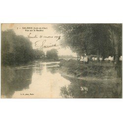 carte postale ancienne 41 SALBRIS. Animation bords de la Sauldre 1918