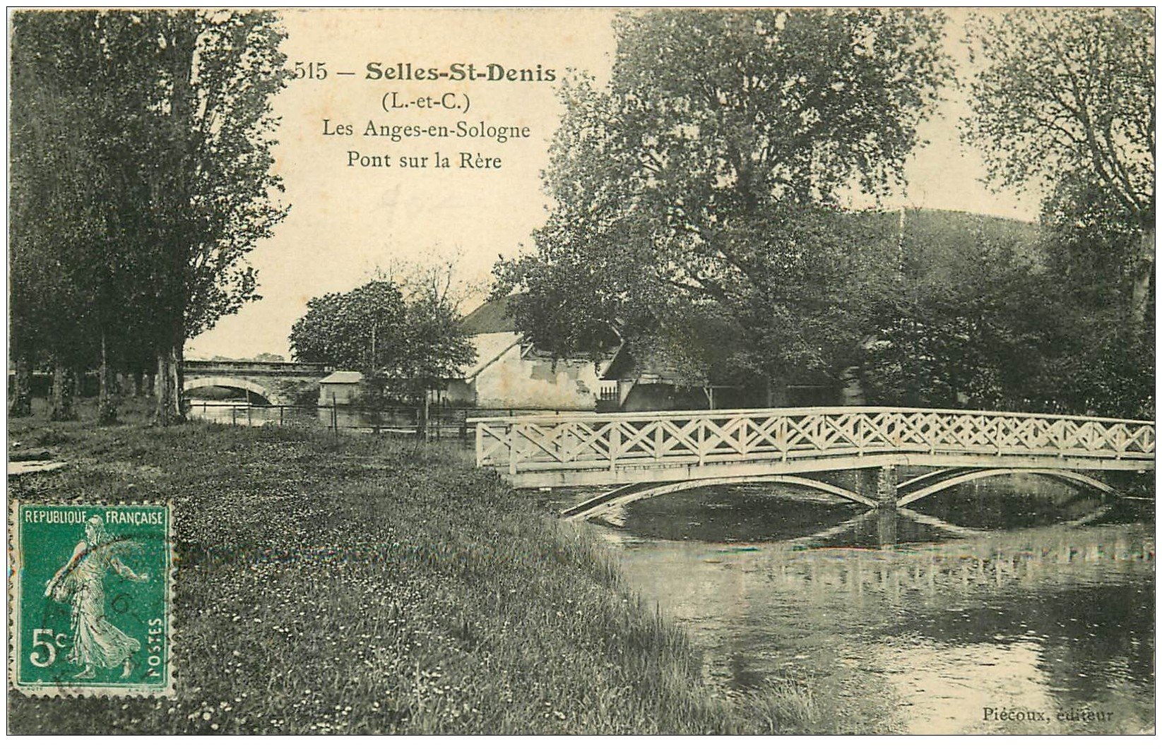 carte postale ancienne 41 SELLES-SAINT-DENIS. Pont sur la Rère 1912. Les Anges en Sologne