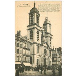 carte postale ancienne 08 SEDAN. Eglise Saint-Charles. Magasin Chaussures A la Brésilienne