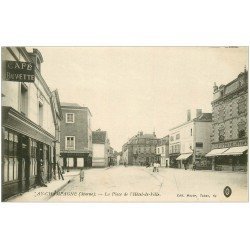 carte postale ancienne 51 AY EN CHAMPAGNE. Café Buvette Place Hôtel de Ville