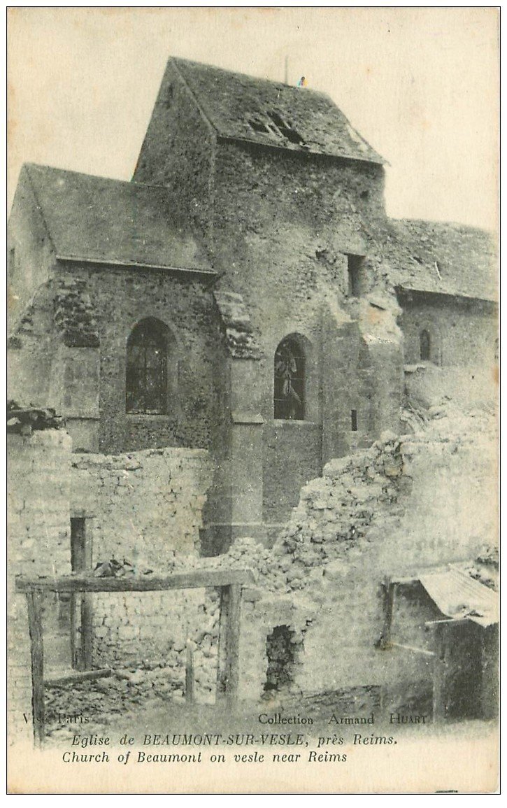 carte postale ancienne 51 BEAUMONT-SUR-VESLE. L'Eglise 1916
