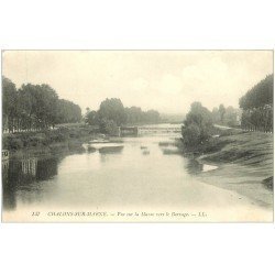 carte postale ancienne 51 CHALONS-SUR-MARNE. La Marne vers le Barrage. Détachée d'un support...