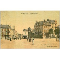 carte postale ancienne 51 EPERNAY. Rue Jean Moët 1910 Crédit Lyonnais et Banque de France. Carte toilée