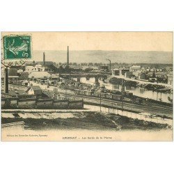 carte postale ancienne 51 EPERNAY. Wagons Ligne du Chemin de Fer bords de la Marne 1911