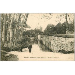 carte postale ancienne 51 FERE-CHAMPENOISE. Cheval Pont de la Saule 1919