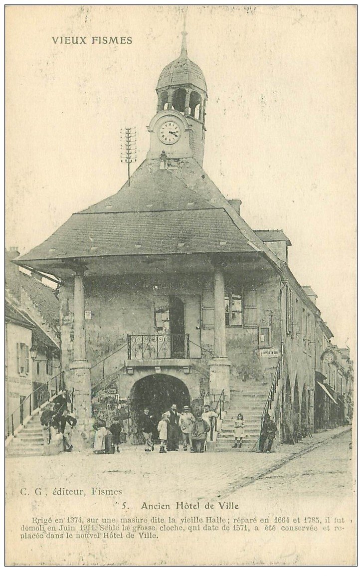 carte postale ancienne 51 FISMES. Ancien Hôtel de Ville 1917