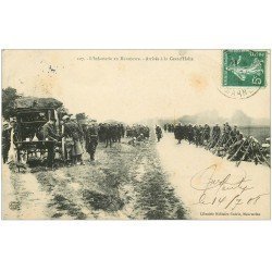 carte postale ancienne 51 GRAND'HALTE. Arrivée de l'Infanterie en Manoeuvre 1908. Attelage Cantine militaire