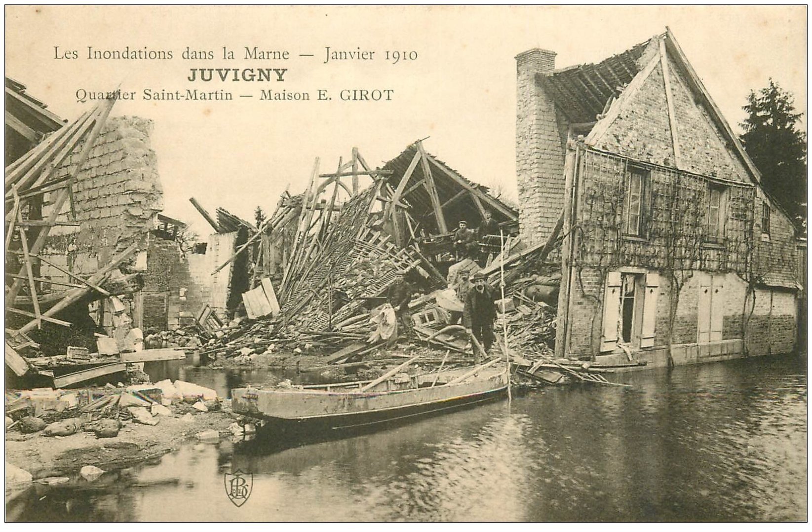 carte postale ancienne 51 JUVIGNY. Inondations 1910 Quartier Saint-martin
