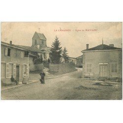 carte postale ancienne 51 LA CHAUSSEE. Eglise de Mutigny et Café 1905
