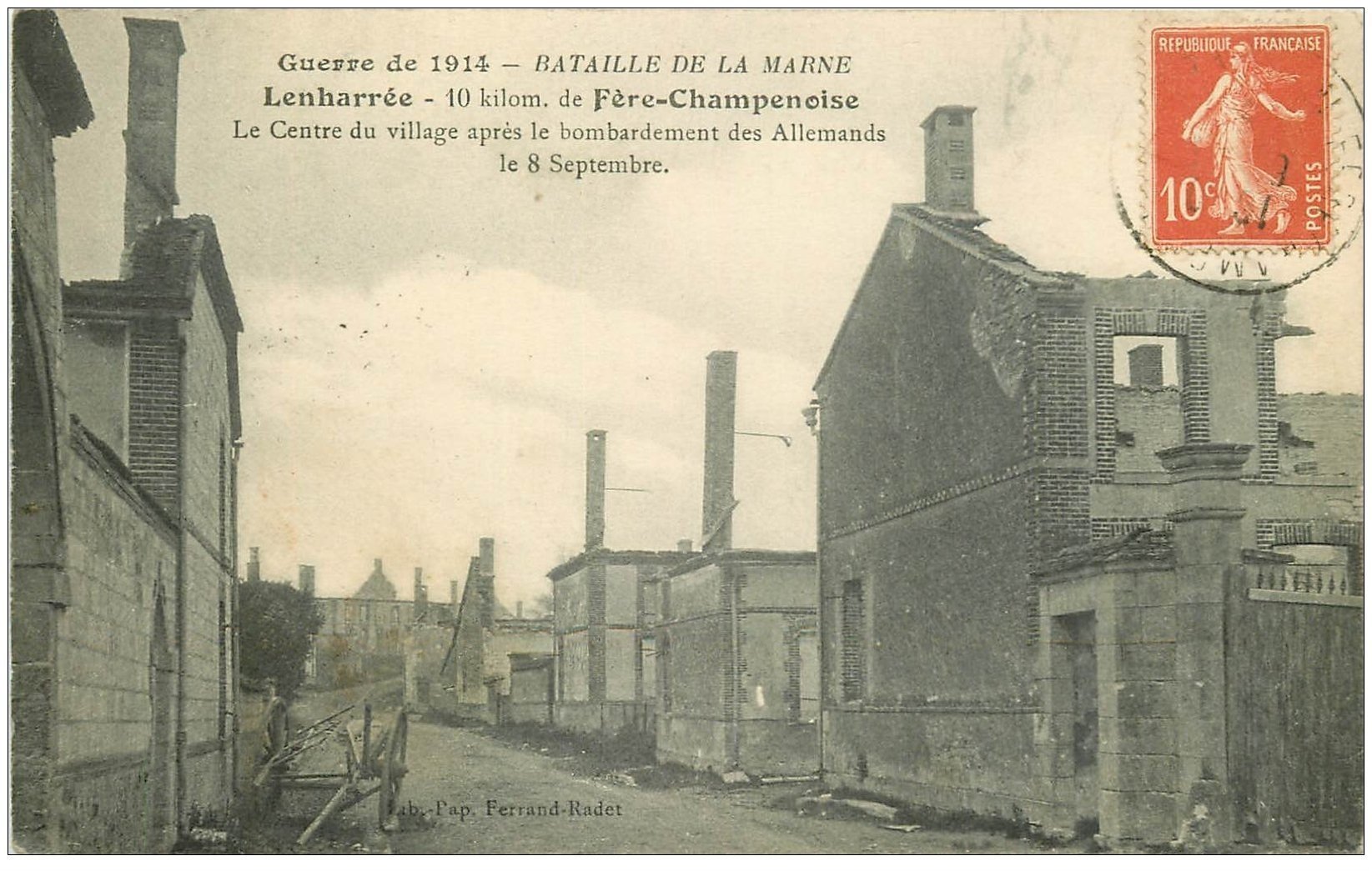 carte postale ancienne 51 LENHARREE. Centre du Village 1915