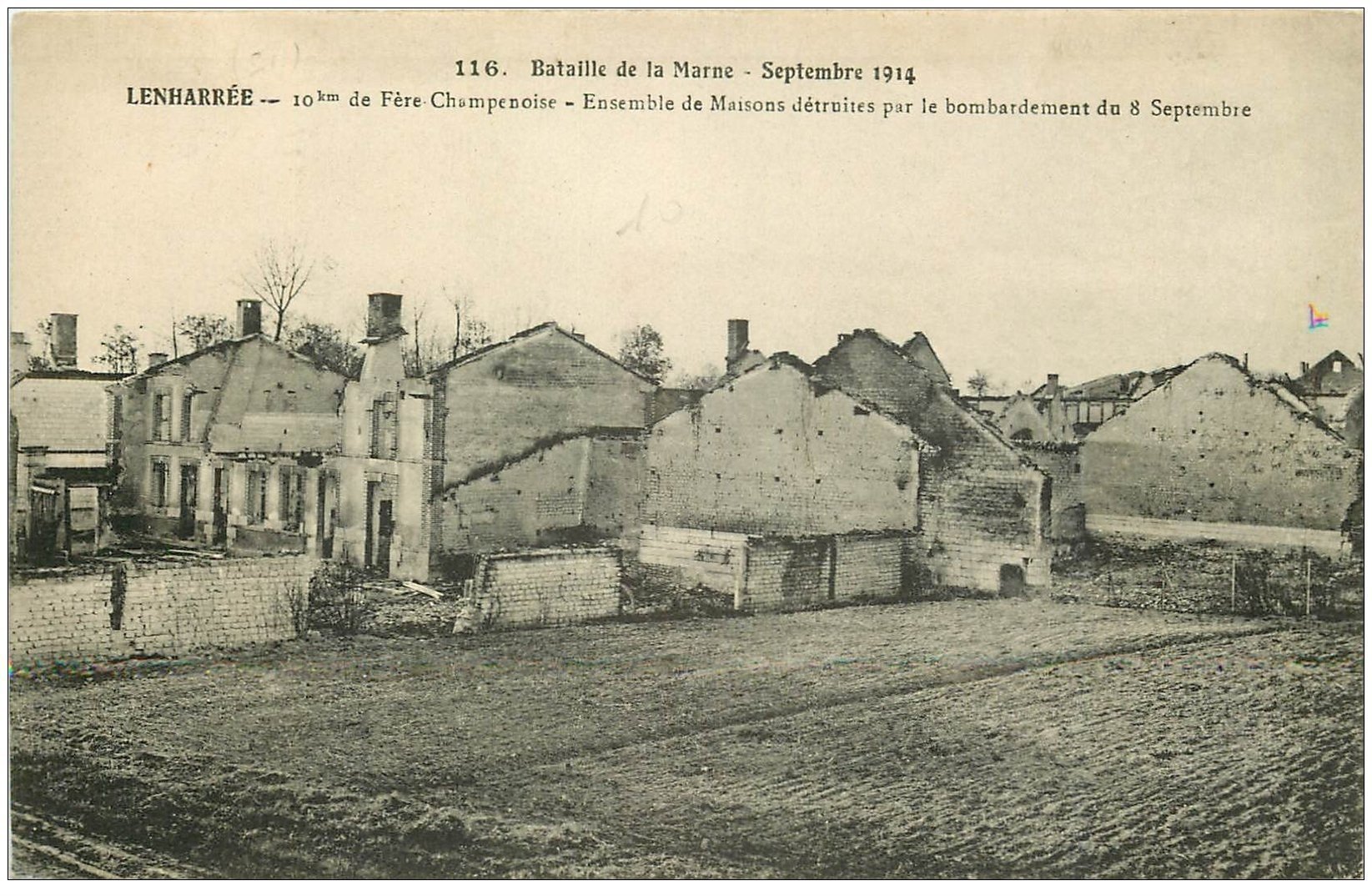 carte postale ancienne 51 LENHARREE. Maisons bombardées