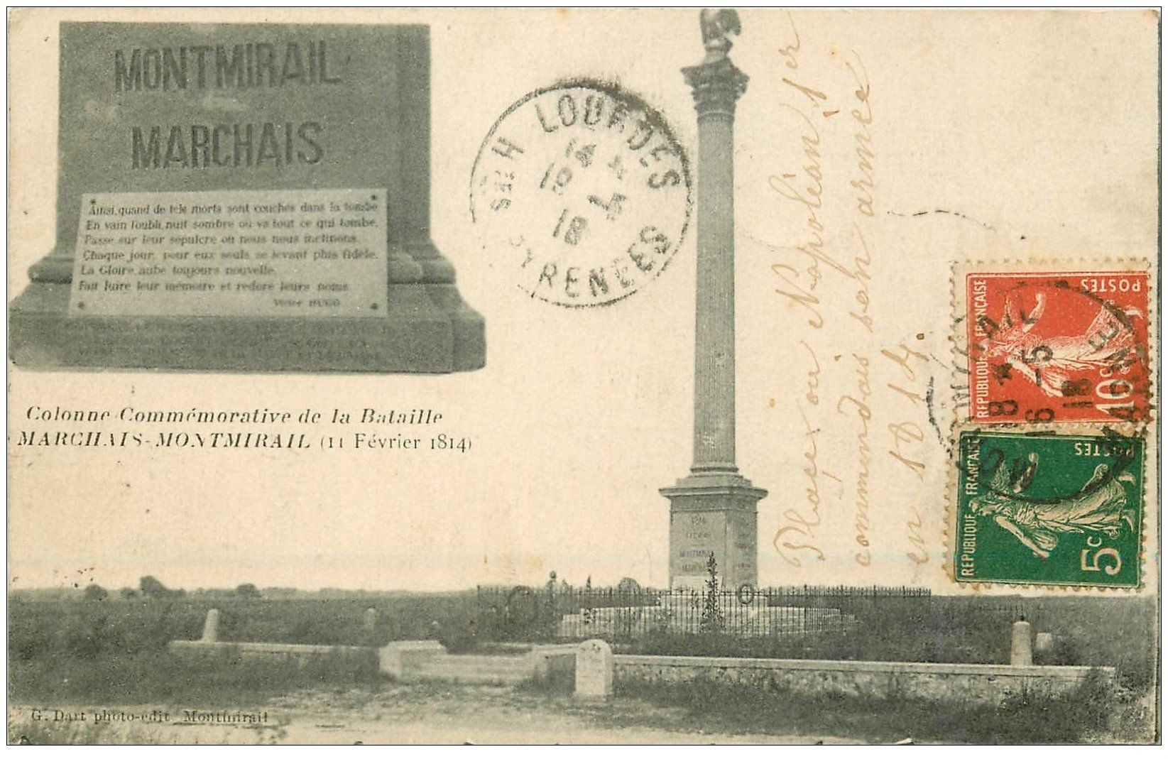 carte postale ancienne 51 MARCHAIS-MONTMIRAIL. Colonne Commémorative 1918