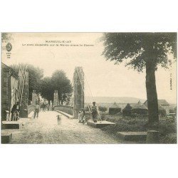 carte postale ancienne 51 MAREUIL-SUR-AY. Le Pont suspendu 1915