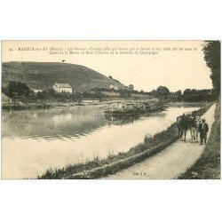 51 MAREUIL-SUR-AY. Les Goisses. Chevaux hallant une Péniche 1936