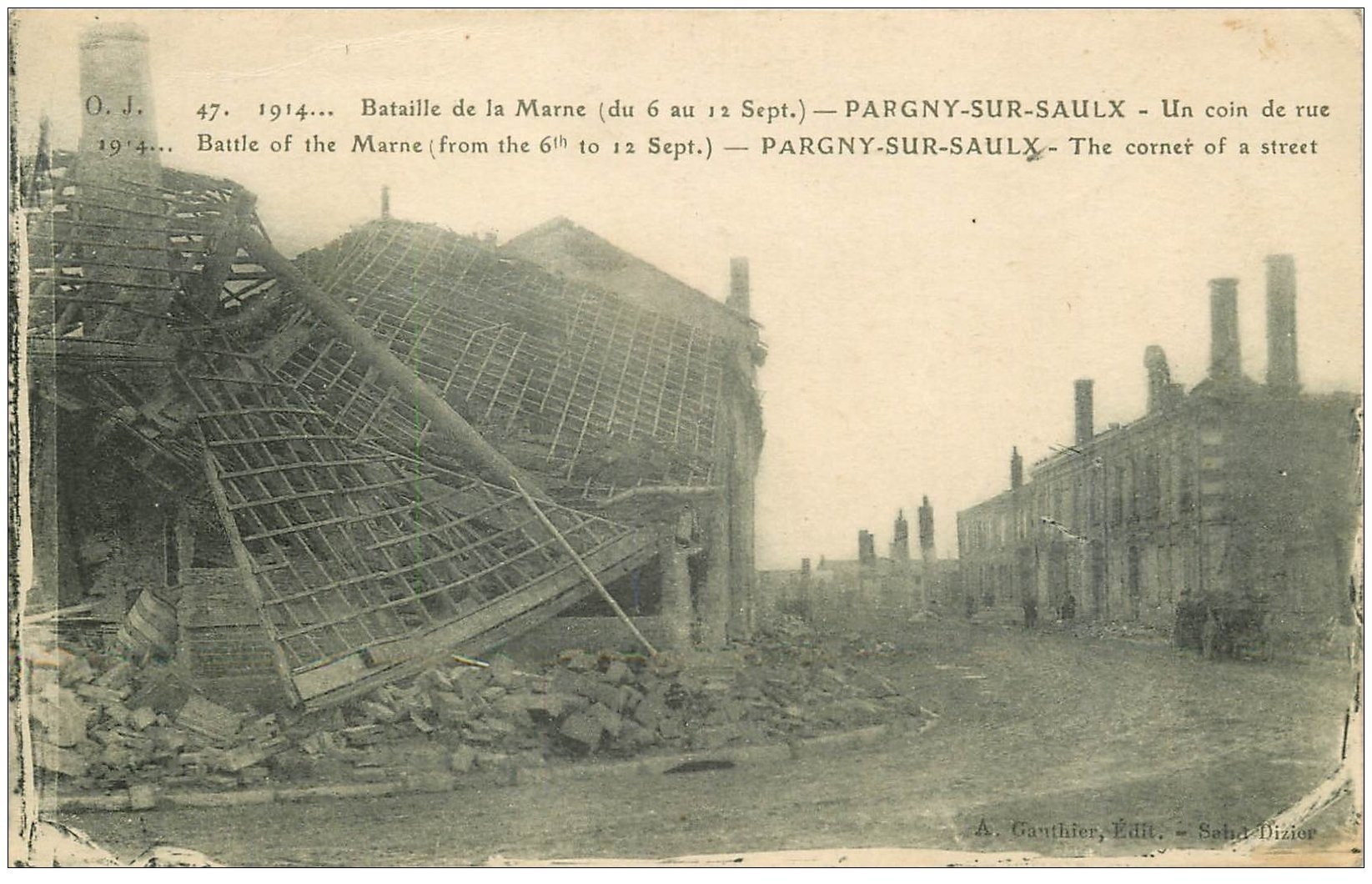 carte postale ancienne 51 PARGNY-SUR-SAULX. Coin de Rue en ruine 1918