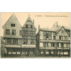 carte postale ancienne 51 REIMS. Café Goutte d'Or Place des Marchés 1914