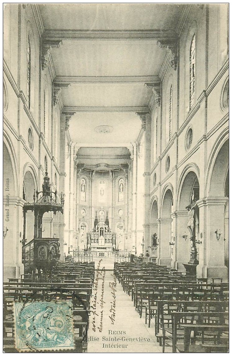 carte postale ancienne 51 REIMS. Eglise Sainte-Geneviève 1905
