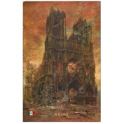 carte postale ancienne 51 REIMS. La Cathédrale en feu
