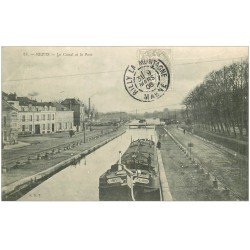 carte postale ancienne 51 REIMS. Péniches sur Canal et Port 1906