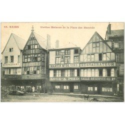carte postale ancienne 51 REIMS. Place des Marchés Café et Restaurants 1909