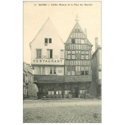 carte postale ancienne 51 REIMS. Restaurant Hôtel Bernard Place des Marchés