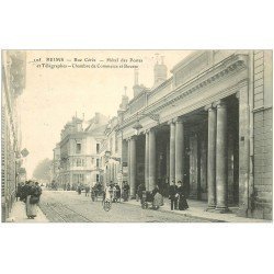 carte postale ancienne 51 REIMS. Rue Cérès Hôtel des Postes 1905