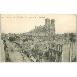 carte postale ancienne 51 REIMS. Rue de Vesle Théâtre et Cathédrale